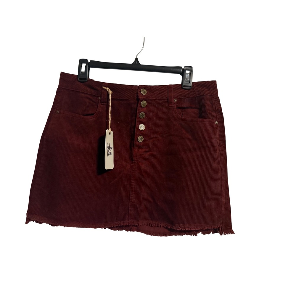 Indigo‎ Rein Girls Button Front Corduroy Mini Skirt Raw Hem Maroon Size 11